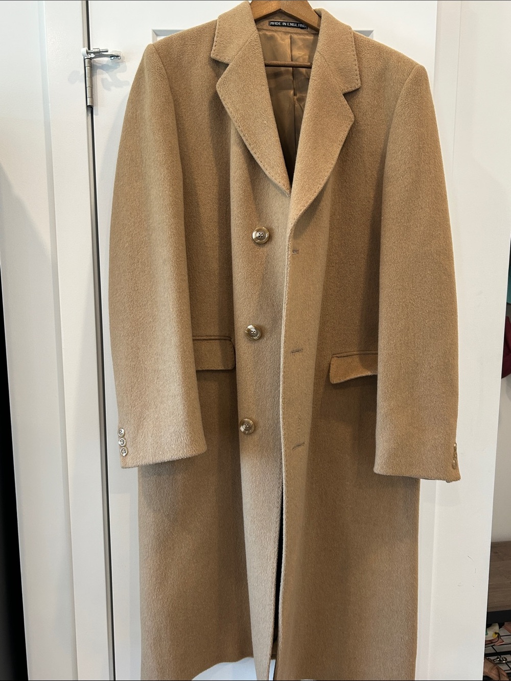 Vintage Holt Renfrew Men’s Camel Cashmere Wool Long Overcoat